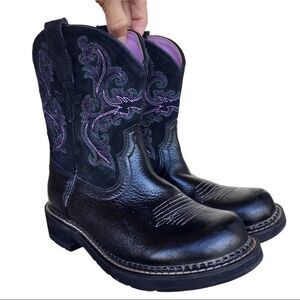 Ariat Black Leather Boots with Purple Stitching